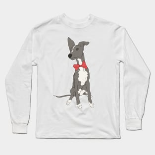 Cute Grey Italian Greyhound with bright pink bow Long Sleeve T-Shirt